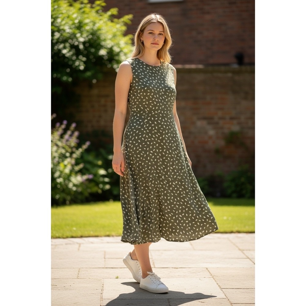 LOFT Green Midi Dress 4P Cottagecore Coastal Aesthetic Soft Girl‎ A-Line